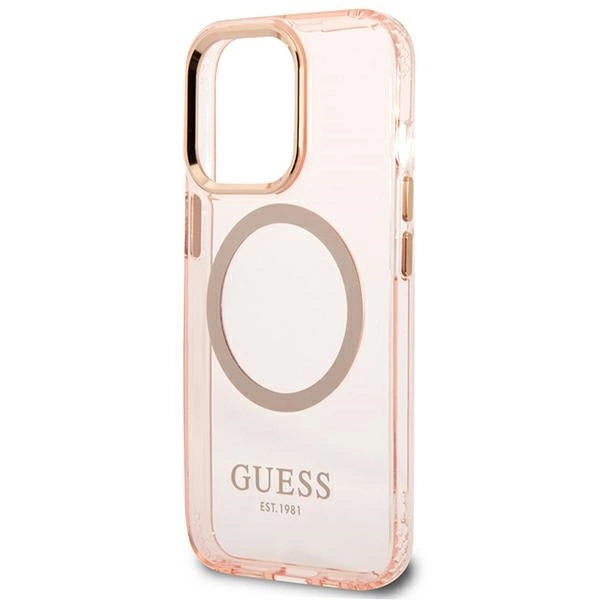 Guess Gold Outline Translucent MagSafe case for iPhone 13 Pro Max - pinkeng