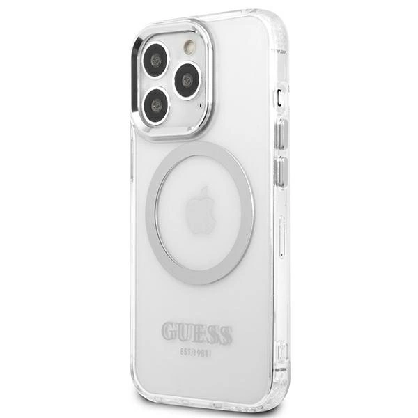 Guess GUHMP13XHTRMS iPhone 13 Pro Max 6.7" silver/silver hard case Metal Outline Magsafeeng