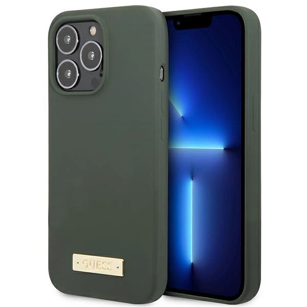 Guess GUHMP13XSPLA iPhone 13 Pro Max 6.7" green/khaki hard case Silicone Logo Plate MagSafeeng