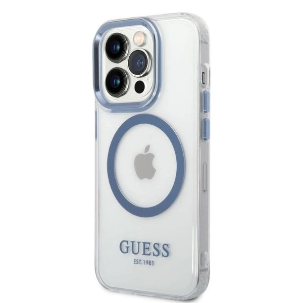 Guess Metal Outline MagSafe case for iPhone 14 Pro - blueeng