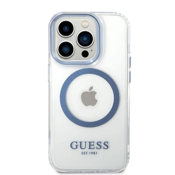 Guess Metal Outline MagSafe case for iPhone 14 Pro - blueeng