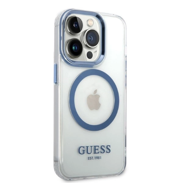 Guess Metal Outline MagSafe case for iPhone 14 Pro - blueeng