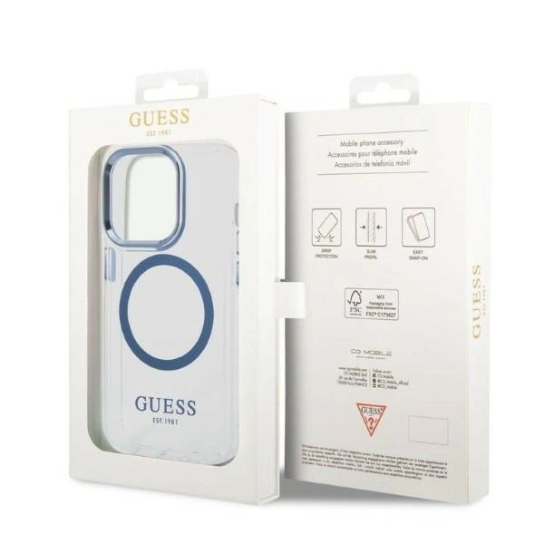 Guess Metal Outline MagSafe case for iPhone 14 Pro - blueeng