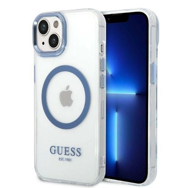 Guess Metal Outline MagSafe case for iPhone 14 Plus - blueeng