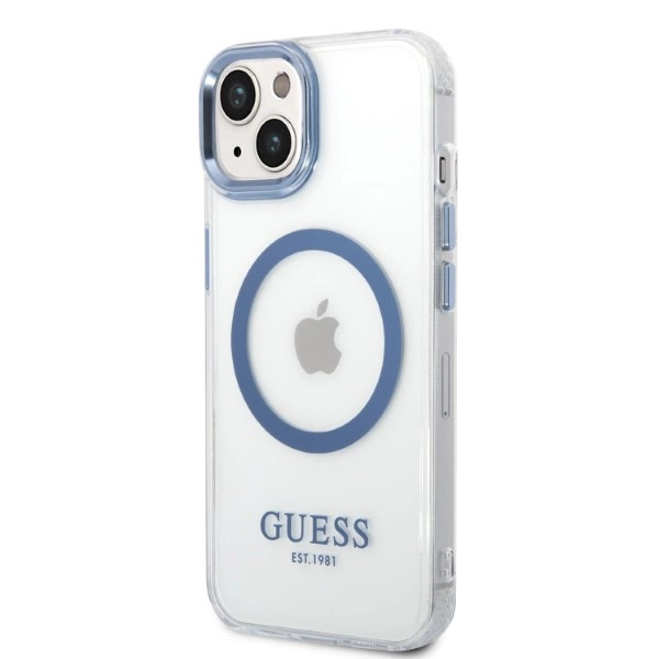Guess Metal Outline MagSafe case for iPhone 14 Plus - blueeng