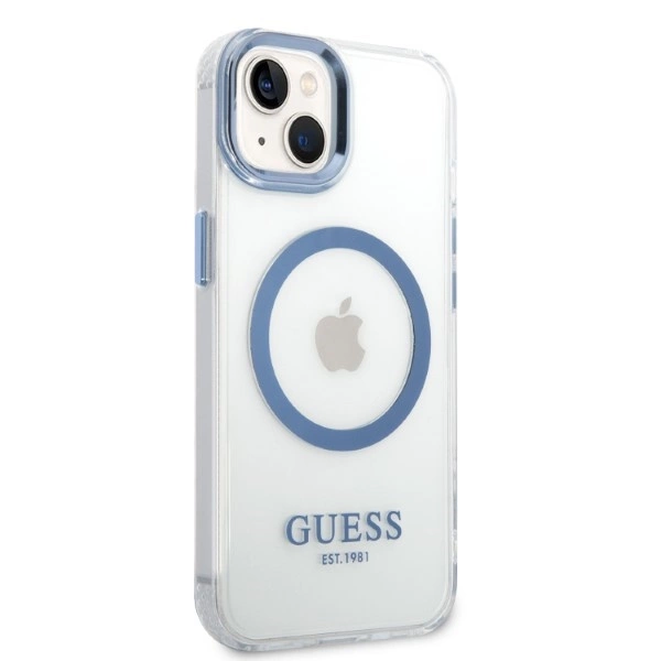 Guess Metal Outline MagSafe case for iPhone 14 Plus - blueeng