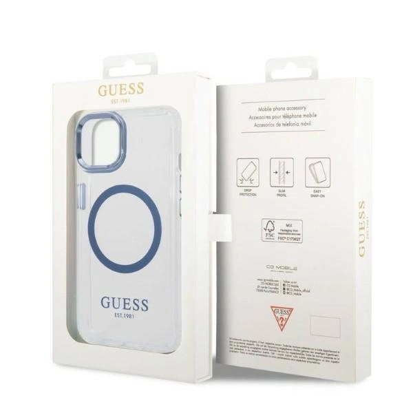 Guess Metal Outline MagSafe case for iPhone 14 Plus - blueeng