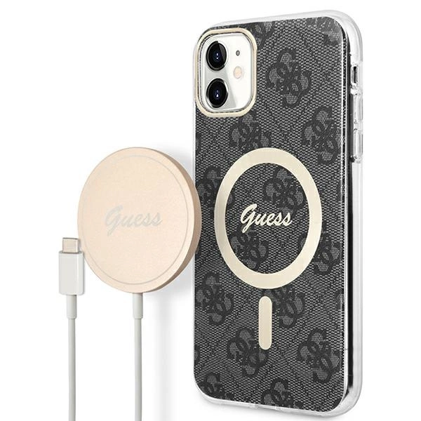Set Guess GUBPN61H4EACSK Case+Charger iPhone 11 6.1" black/black hard case 4G Print MagSafeeng