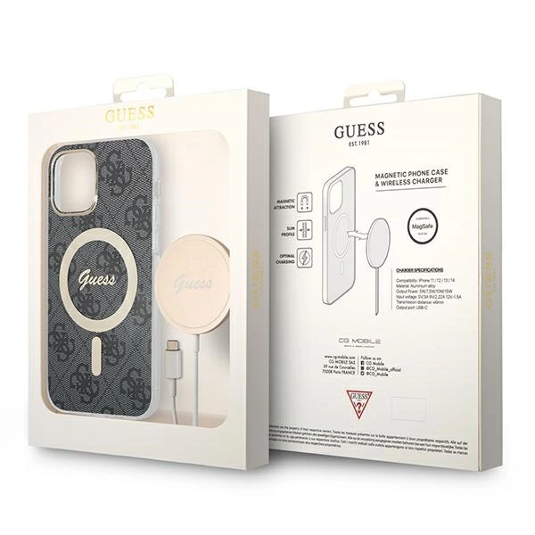 Set Guess GUBPP12MH4EACSK Case+ Charger iPhone 12/12 Pro black/black hard case 4G Print MagSafeeng