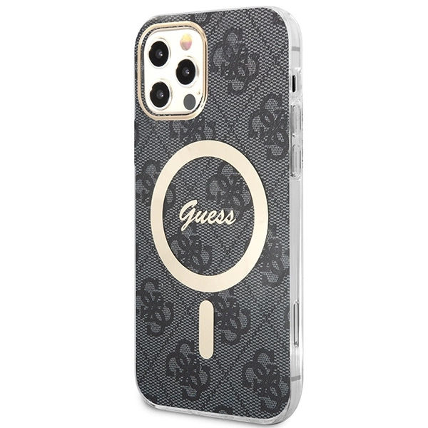 Set Guess GUBPP12MH4EACSK Case+ Charger iPhone 12/12 Pro black/black hard case 4G Print MagSafeeng