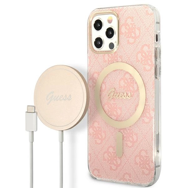 Set Guess GUBPP12MH4EACSP Case+ Charger iPhone 12/12 Pro pink/pink hard case 4G Print MagSafeeng
