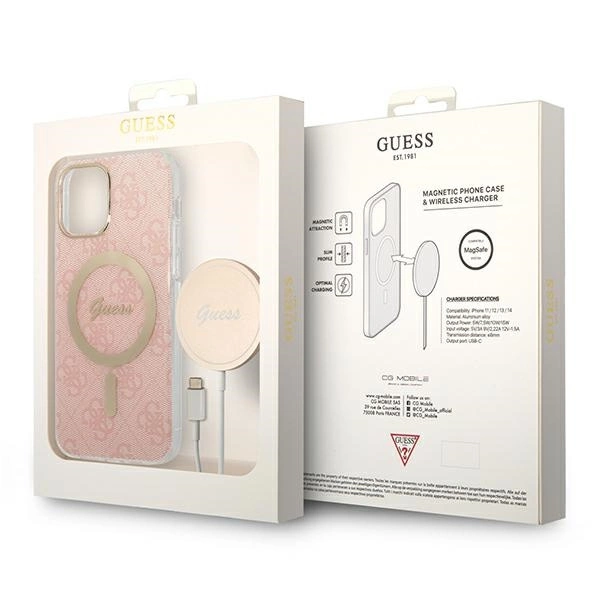 Set Guess GUBPP12MH4EACSP Case+ Charger iPhone 12/12 Pro pink/pink hard case 4G Print MagSafeeng