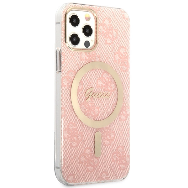 Set Guess GUBPP12MH4EACSP Case+ Charger iPhone 12/12 Pro pink/pink hard case 4G Print MagSafeeng