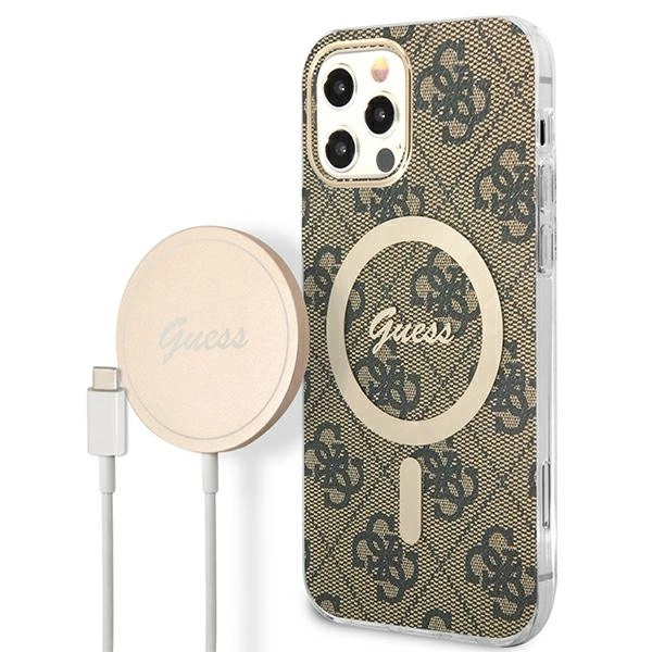 Set Guess GUBPP12MH4EACSW Case+ Charger iPhone 12/12 Pro brown/brown hard case 4G Print MagSafeeng