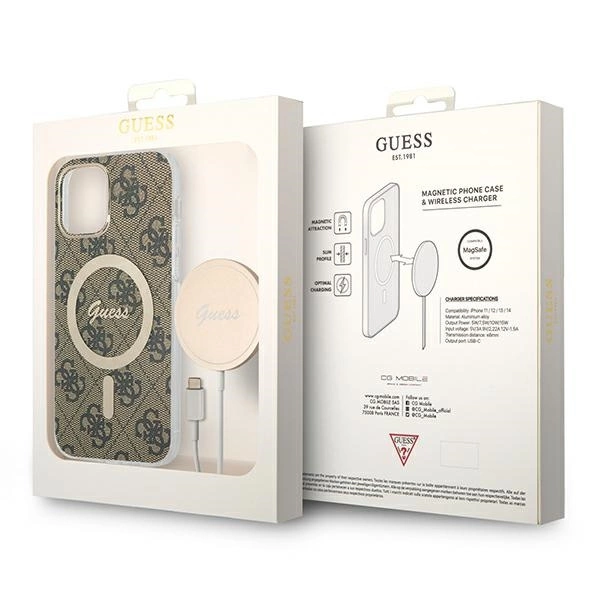 Set Guess GUBPP12MH4EACSW Case+ Charger iPhone 12/12 Pro brown/brown hard case 4G Print MagSafeeng