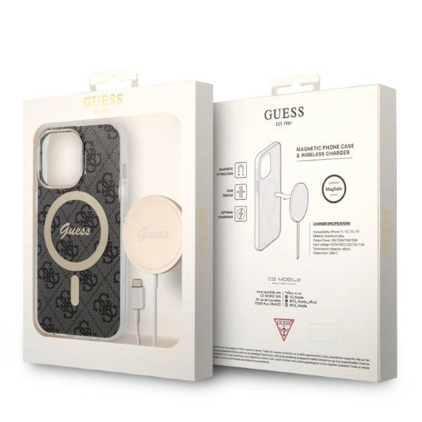 Set Guess GUBPP13LH4EACSK Case+ Charger iPhone 13 Pro black/black hard case 4G Print MagSafeeng