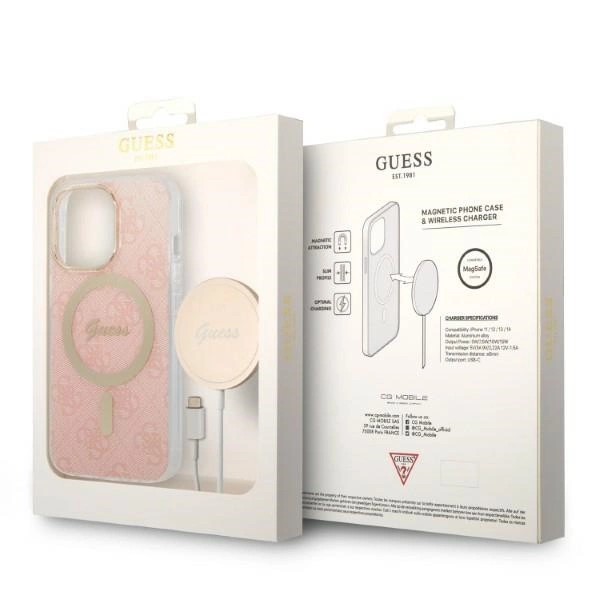 Set Guess GUBPP13LH4EACSP Case+ Charger iPhone 13 Pro pink/pink hard case 4G Print MagSafeeng