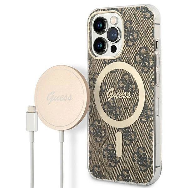 Set Guess GUBPP13LH4EACSW Case+ Charger iPhone 13 Pro brown/brown hard case 4G Print MagSafeeng