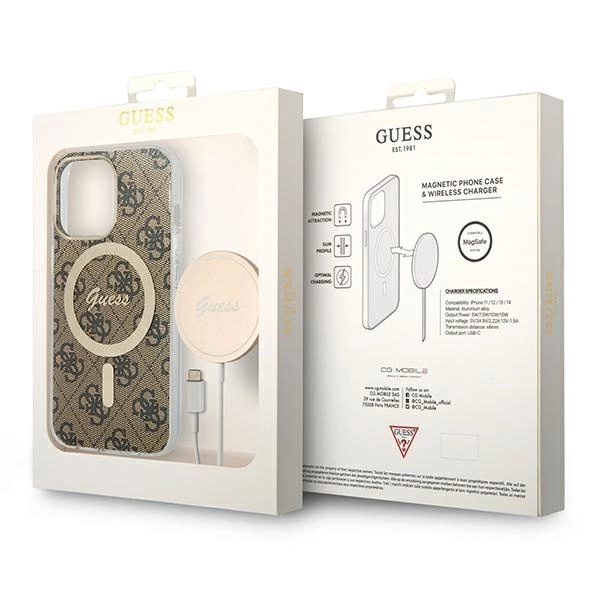 Set Guess GUBPP13LH4EACSW Case+ Charger iPhone 13 Pro brown/brown hard case 4G Print MagSafeeng