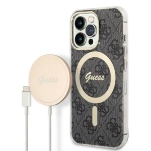 Set Guess GUBPP13XH4EACSK Case+ Charger iPhone 13 Pro Max black/black hard case 4G Print MagSafeeng