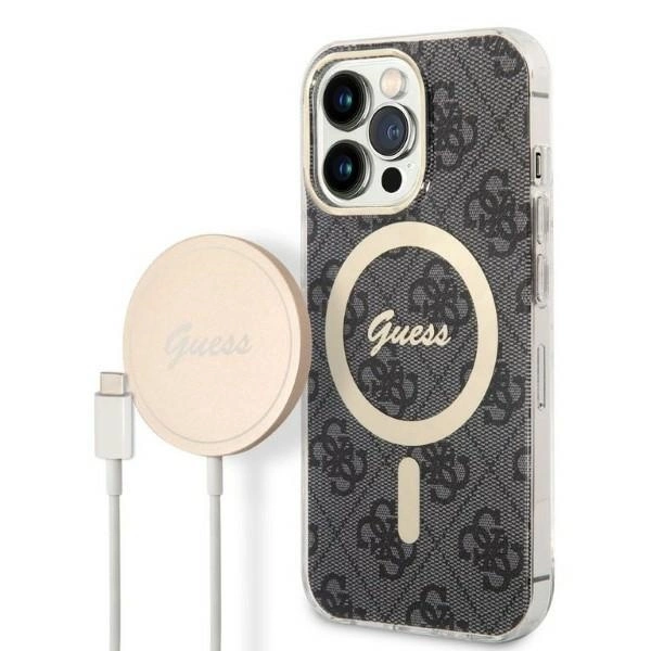Set Guess GUBPP13XH4EACSK Case+ Charger iPhone 13 Pro Max black/black hard case 4G Print MagSafeeng