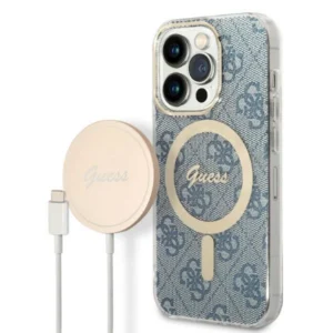 Set Guess GUBPP14LH4EACSB Case+ Charger iPhone 14 Pro 6.1" blue/blue hard case 4G Print MagSafeeng