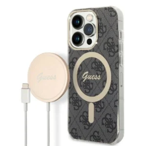 Set Guess GUBPP14LH4EACSK Case+ Charger iPhone 14 Pro 6.1" black/black hard case 4G Print MagSafeeng