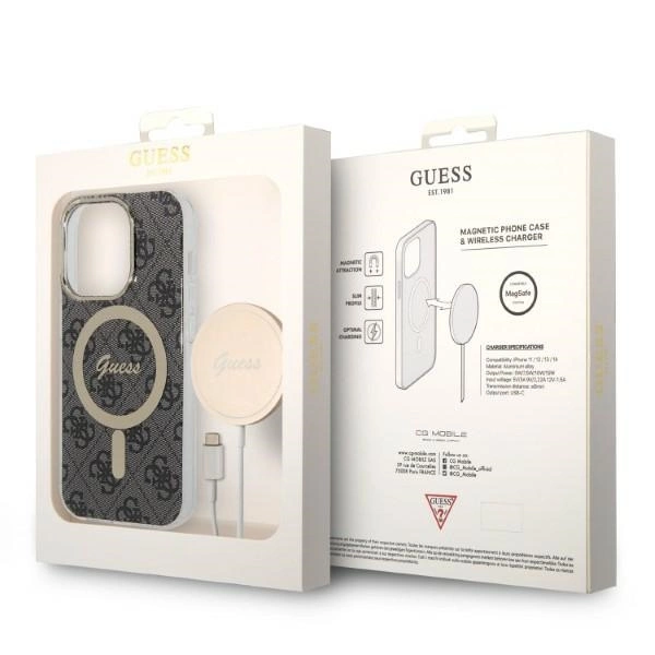 Set Guess GUBPP14LH4EACSK Case+ Charger iPhone 14 Pro 6.1" black/black hard case 4G Print MagSafeeng