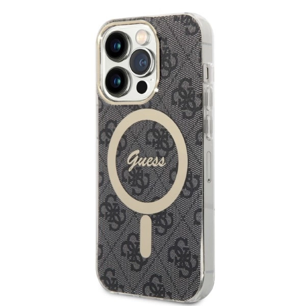 Set Guess GUBPP14LH4EACSK Case+ Charger iPhone 14 Pro 6.1" black/black hard case 4G Print MagSafeeng