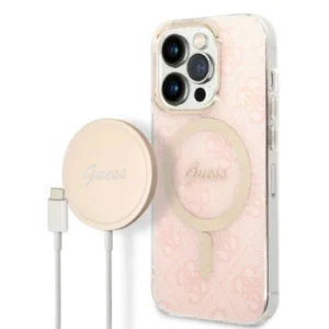 Set Guess GUBPP14LH4EACSP Case+ Charger iPhone 14 Pro 6.1" pink/pink hard case 4G Print MagSafeeng