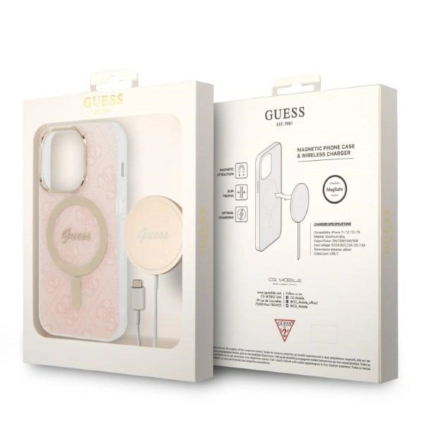 Set Guess GUBPP14LH4EACSP Case+ Charger iPhone 14 Pro 6.1" pink/pink hard case 4G Print MagSafeeng