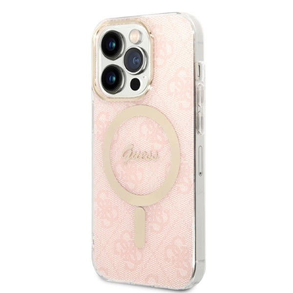 Set Guess GUBPP14LH4EACSP Case+ Charger iPhone 14 Pro 6.1" pink/pink hard case 4G Print MagSafeeng