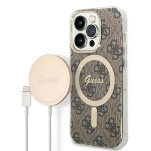 Set Guess GUBPP14LH4EACSW Case+ Charger iPhone 14 Pro 6.1" brown/brown hard case 4G Print MagSafeeng
