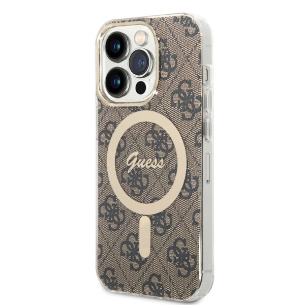 Set Guess GUBPP14LH4EACSW Case+ Charger iPhone 14 Pro 6.1" brown/brown hard case 4G Print MagSafeeng