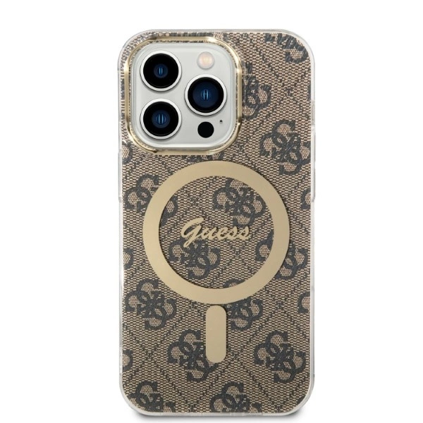 Set Guess GUBPP14LH4EACSW Case+ Charger iPhone 14 Pro 6.1" brown/brown hard case 4G Print MagSafeeng