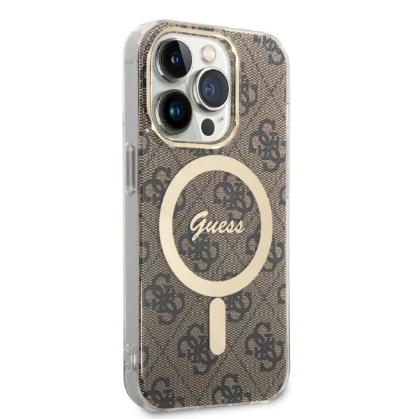 Set Guess GUBPP14LH4EACSW Case+ Charger iPhone 14 Pro 6.1" brown/brown hard case 4G Print MagSafeeng