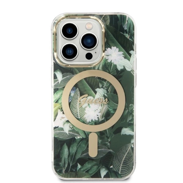 Set Guess GUBPP14LHJEACSA Case+ Charger iPhone 14 Pro 6.1" green/green hard case Jungle MagSafeeng