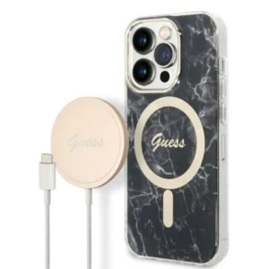 Set Guess GUBPP14LHMEACSK Case+ Charger iPhone 14 Pro 6.1" black/black hard case Marble MagSafeeng