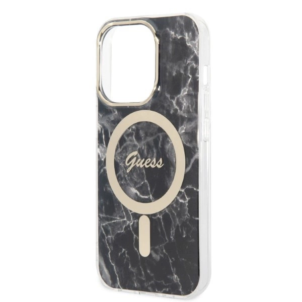 Set Guess GUBPP14LHMEACSK Case+ Charger iPhone 14 Pro 6.1" black/black hard case Marble MagSafeeng
