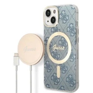Set Guess GUBPP14MH4EACSB Case+ Charger iPhone 14 Plus 6.7" blue/blue hard case 4G Print MagSafeeng
