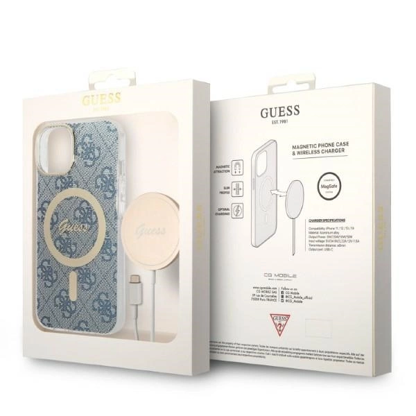 Set Guess GUBPP14MH4EACSB Case+ Charger iPhone 14 Plus 6.7" blue/blue hard case 4G Print MagSafeeng