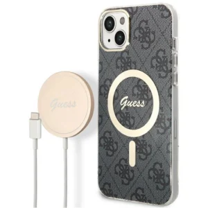 Set Guess GUBPP14MH4EACSK Case+ Charger iPhone 14 Plus 6.7" black/black hard case 4G Print MagSafeeng