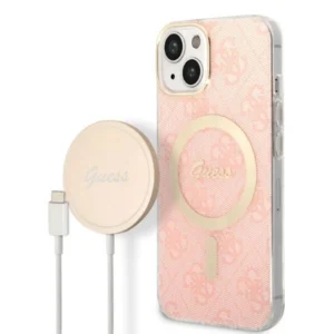 Set Guess GUBPP14MH4EACSP Case+ Charger iPhone 14 Plus 6.7" pink/pink hard case 4G Print MagSafeeng