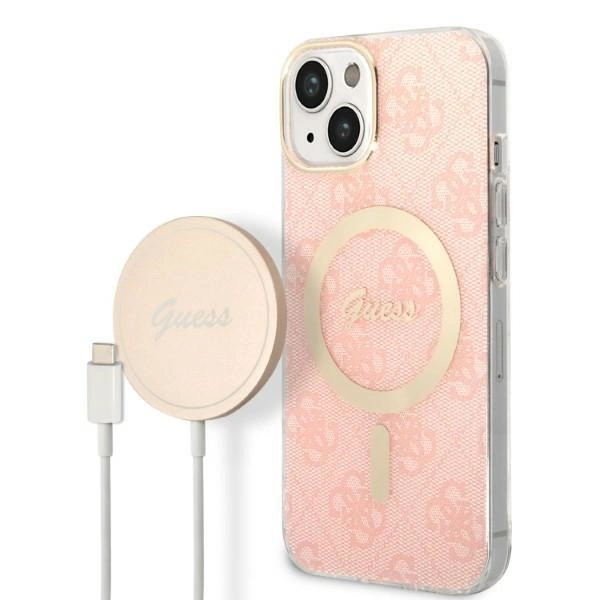 Set Guess GUBPP14MH4EACSP Case+ Charger iPhone 14 Plus 6.7" pink/pink hard case 4G Print MagSafeeng