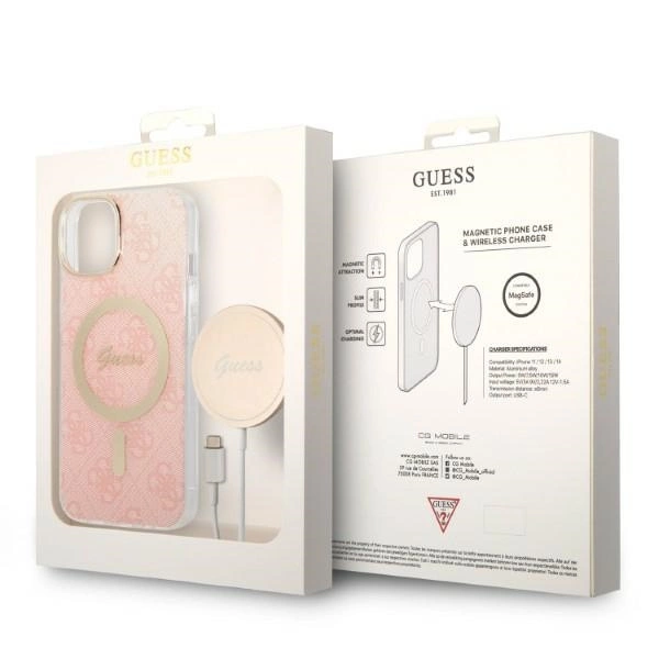 Set Guess GUBPP14MH4EACSP Case+ Charger iPhone 14 Plus 6.7" pink/pink hard case 4G Print MagSafeeng