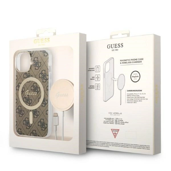 Set Guess GUBPP14MH4EACSW Case+ Charger iPhone 14 Plus 6.7" brown/brown hard case 4G Print MagSafeeng
