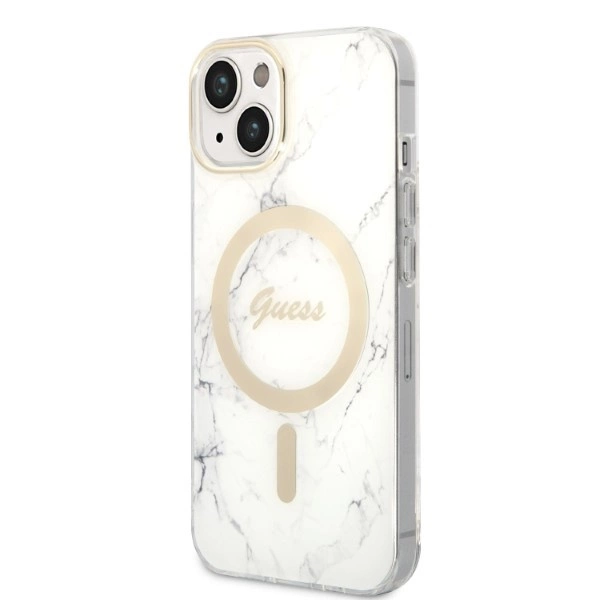 Set Guess GUBPP14MHMEACSH Case+ Charger iPhone 14 Plus 6.7" white/white hard case Marble MagSafeeng