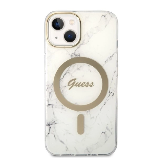 Set Guess GUBPP14MHMEACSH Case+ Charger iPhone 14 Plus 6.7" white/white hard case Marble MagSafeeng