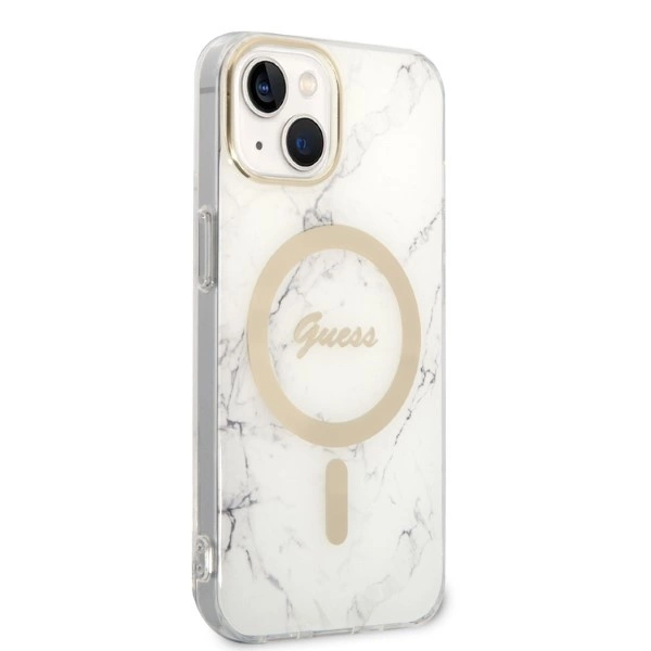 Set Guess GUBPP14MHMEACSH Case+ Charger iPhone 14 Plus 6.7" white/white hard case Marble MagSafeeng