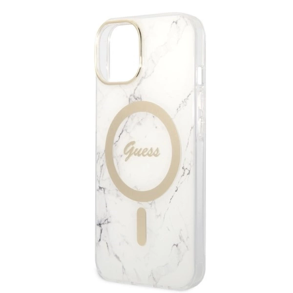 Set Guess GUBPP14MHMEACSH Case+ Charger iPhone 14 Plus 6.7" white/white hard case Marble MagSafeeng